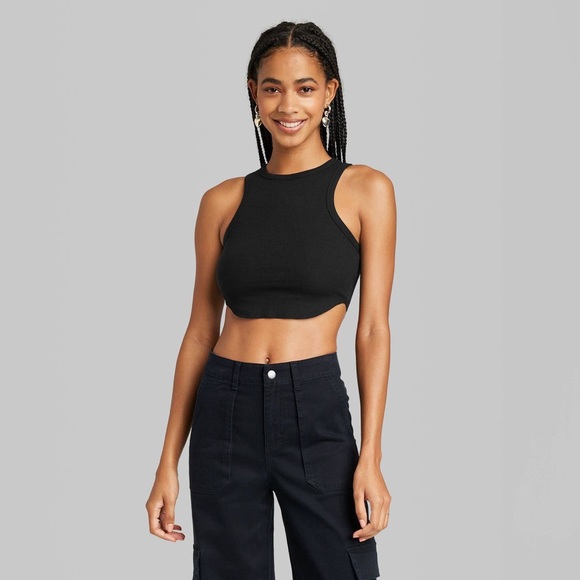 New Women’s Wild Fable black ribbed crop top - Picture 2 of 3